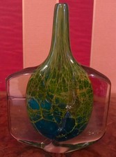 Vtg mdina blue summer fish / axe head Vase Signed