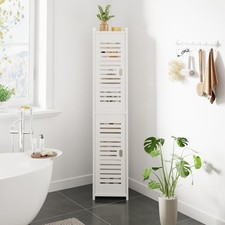 7 Tier Bathroom Floor Cabinet, Slim White Storage Cabinet with Door, Narrow Free