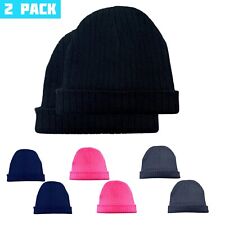 Kids beanie Hats 2 Pack Ribbed Knitted beanie Boys Girls Hat Winter Warm Beanies