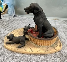 Lovely Border Fine Arts Black Labrador With Puppies On Separate Base
