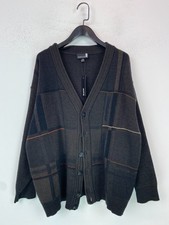 Werther Vintage Brown Check Fine Merino Wool Blend V-Neck Cardigan - Size XL