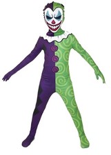Kids Scary Creepy Clown Halloween Fancy Dress Jester Costume with Mask 3-14 Yrs