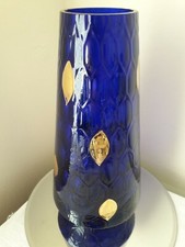 Italian Guildcraft blue glass gilded with honey comb pattern