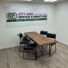 4-6 Person Boardroom Table, Herringbone Walnut Top, Black Metal Frame, W1860mm