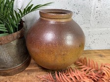 Antique Vintage Rustic Asian Glazed Terracotta Clay Preserving Storage Jar Pot