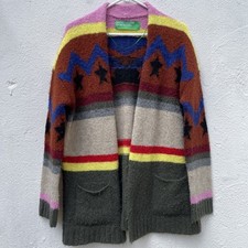 Benetton Cardigan Jumper Womens Extra Small 42 Striped Cobain Grunge Fuzzy