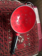 Vintae Long Handled Red Enamel Colunder