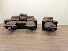 Paolo Chair & 3 Seater Manual Recliner Sofa – Brown (RRP £1185)