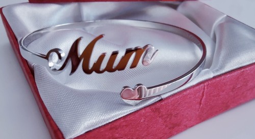 Silver plated mum cuff bangle - mum,