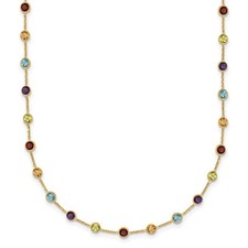 14K Yellow Gold Polished Multi-color Gemstone Necklace 20" 0.65gm