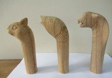 3 WOODEN CARVED  STICK Handles- blanks finish yourself  for Walking stick making