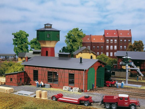 Double track locomotive - , shed