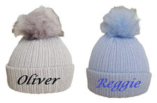 Baby bobble pom pom hat embroidered personalised boys girls 6-12 12-18 months