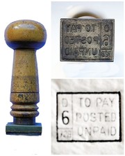 GPO Post Office Instructional Hand Stamp "TO PAY POSTED UNPAID 6d" *Vintage*