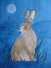 Original Mounted Watercolour Painting Magical Hare 16x12ins
