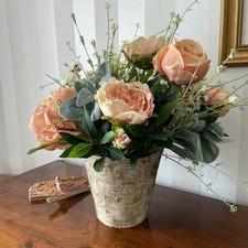 Realistic Artificial Flower Arrangement Blush Pink Rose Peony Rustic Birch Vase