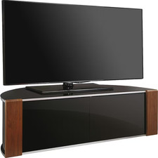 MDA Designs Sirius 1200 Corner TV Stand – Walnut & Black Glass – Fits 55” TVs –