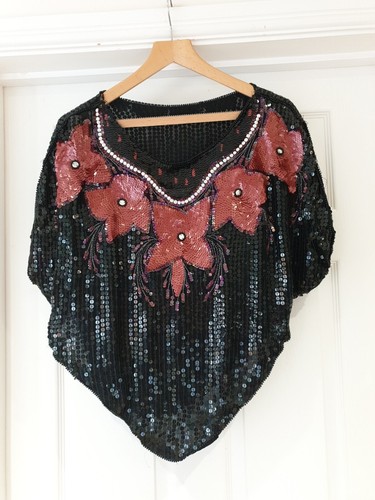 Sequin poncho top - top, black