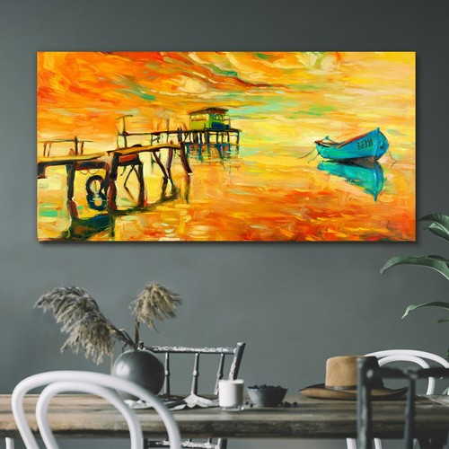 Painting sea port - painting, sky