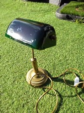 Brass Bankers Desk Lamp with Green Glass Shade Vintage, Fully Functional