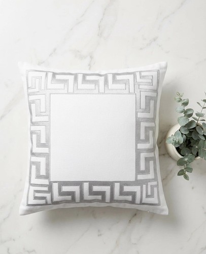 White silver greek key - white,