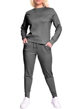 Womens Ladies Long Sleeve Plain Lounge Wear Set Casual Comfy Two Piece Tracksuit