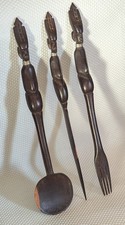 Hand Carved Wood Knife Fork