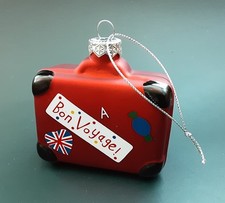GLASS RED SUITCASE NOVELTY CHRISTMAS TREE DECORATION/ BAUBLE - NEW - 7.5CM 