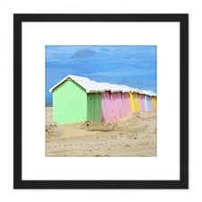 Gzzz Colourful Beach Huts Berck Pas De Calais France Photo Square Framed Art 9X9