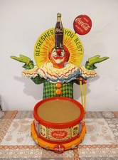 COCA COLA DISPLAY CLOWN KLOWN WOOD CARDBOARD DRINK REFRESHES DRUM VTG OLD NEW