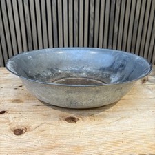 Vintage Large Round Galvanised Metal Shallow Bowl Planter, Display