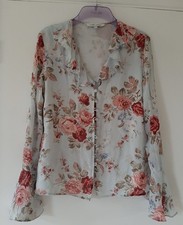 Vintage Laura Ashley Silk Chiffon Blouse Romantic Ruffle Floral Roses Size 14