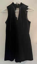 Topshop Black Velvet Lace Panel Back Playsuit Size UK8