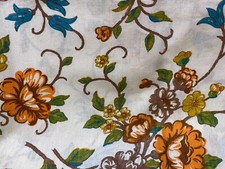 Vintage Fabric Remnant White Yellow Orange Green Floral 60s 70s 2@ 2 yds 7" x10"
