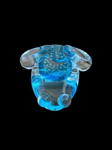Glass blue frog paperweight - blue,