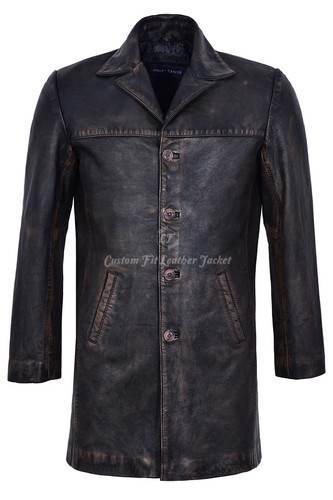 Mens real leather coat black - leather,
