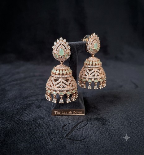 Rose gold jhumka earrings - earrings, cz