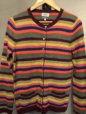 Womens HEYTON 100% Merino Wool Multi Striped Buttoned Cardigan Size Uk 10