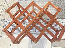 Unusual Vintage Folding CARVED WOODEN WINE RACK Expandable Folding 8-10 Bottle