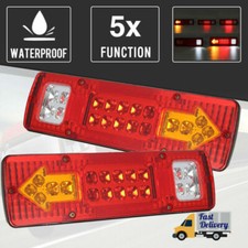 PAIR 12V LED REAR TAIL LIGHTS LAMP 5 FUNCTION TRAILER CARAVAN TRUCK LORRY 19 LED