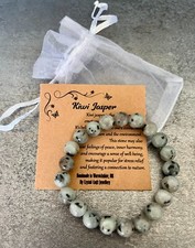 KIWI JASPER Bracelet Stretchy Handmade With Gift Bag & Card Crystal Gemstone 8mm