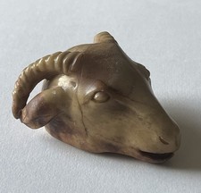 Antique Soapstone Finely Carved Goats Head Signed to the base Chinese / Japanese