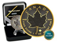 2025 1oz Silver Silver Maple Leaf Gold Outline Ruthenium Canada Canada NUR250#3!