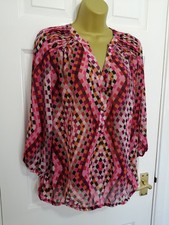 BNWOT WALLIS Size M (UK 14) Beautiful Pink Mix Diamond Check Chiffon Blouse Top 