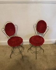 Mid Century Guilded Red Velvet Wrought Iron Italian Chairs Hollywood Regency