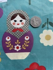 Kokka matryoshka (Russian doll) quilting/ craft/dress fabric remnants x2 