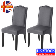 Velvet Kitchen Dining Chair High Back Chair Studded Dinning Room Chairs Grey NEW