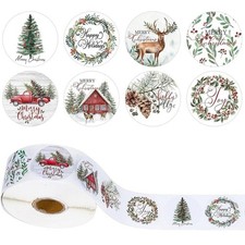 Christmas Labels 500 Pieces Per Roll Classic Round Shape Christmas Celebration