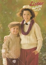 LISTER PURE WOOL ARAN GIRLS/BOYS ROUND/V NECK SWEATERS KNITTING PATTERN - 24-36"