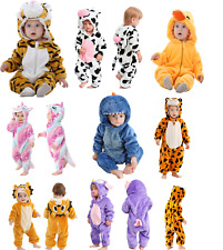 Baby 1Onesie Onesey Fleece Hooded Animal Flannel Jumpsuit Playsuit Romper 0-3yrs